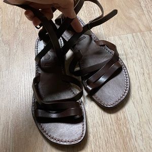 Genuine handmade leather ankle strap sandals from Positano Italy